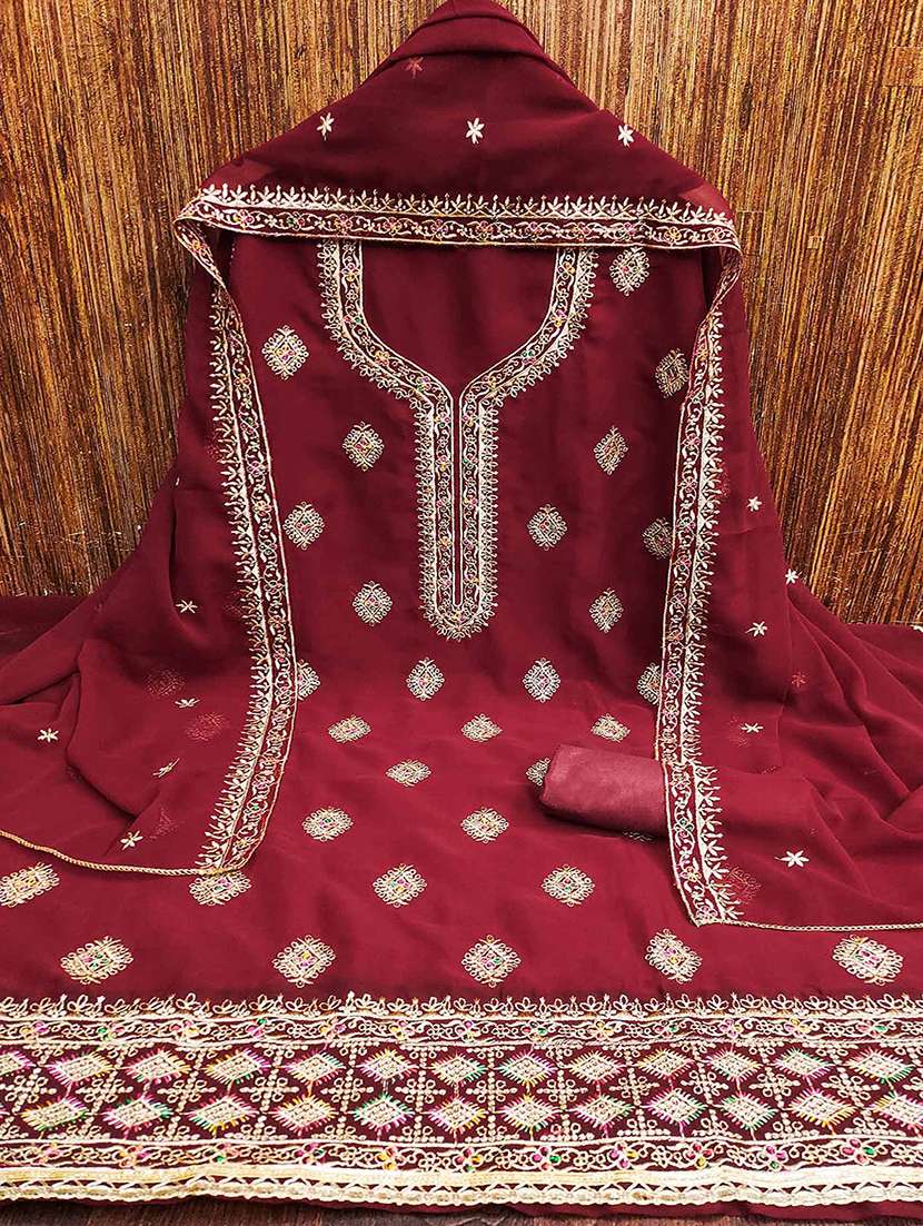women solid with work unstitched suit set