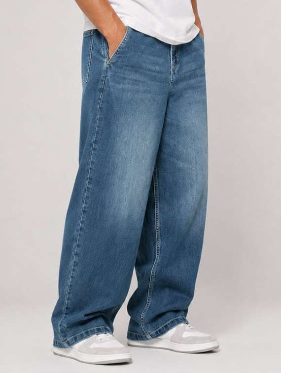 men washed mid rise full length baggy jeans - 22582932 -  Standard Image - 3
