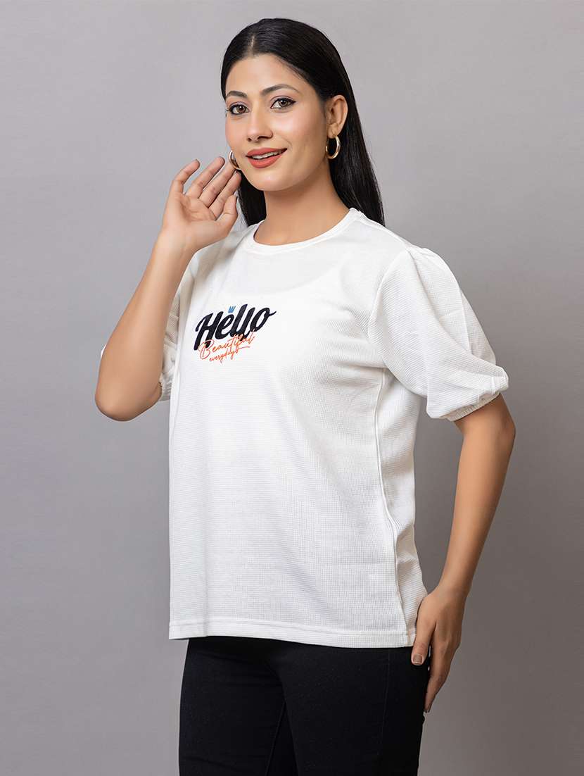 women printed puff sleeves regular fit t-shirt - 22582937 -  Standard Image - 3