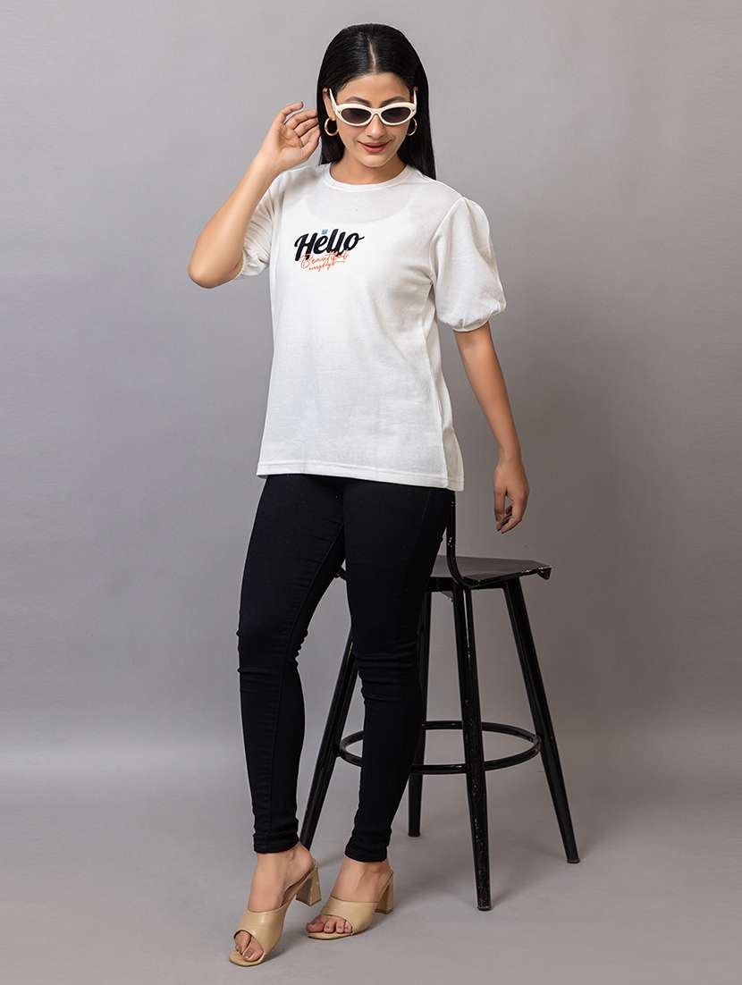 women printed puff sleeves regular fit t-shirt - 22582937 -  Standard Image - 5