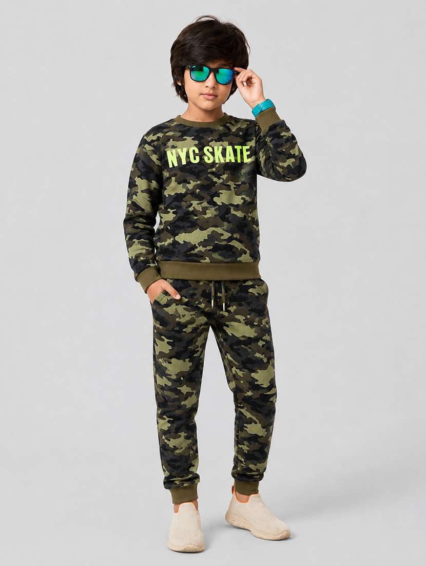 boys printed long sleeves full length set