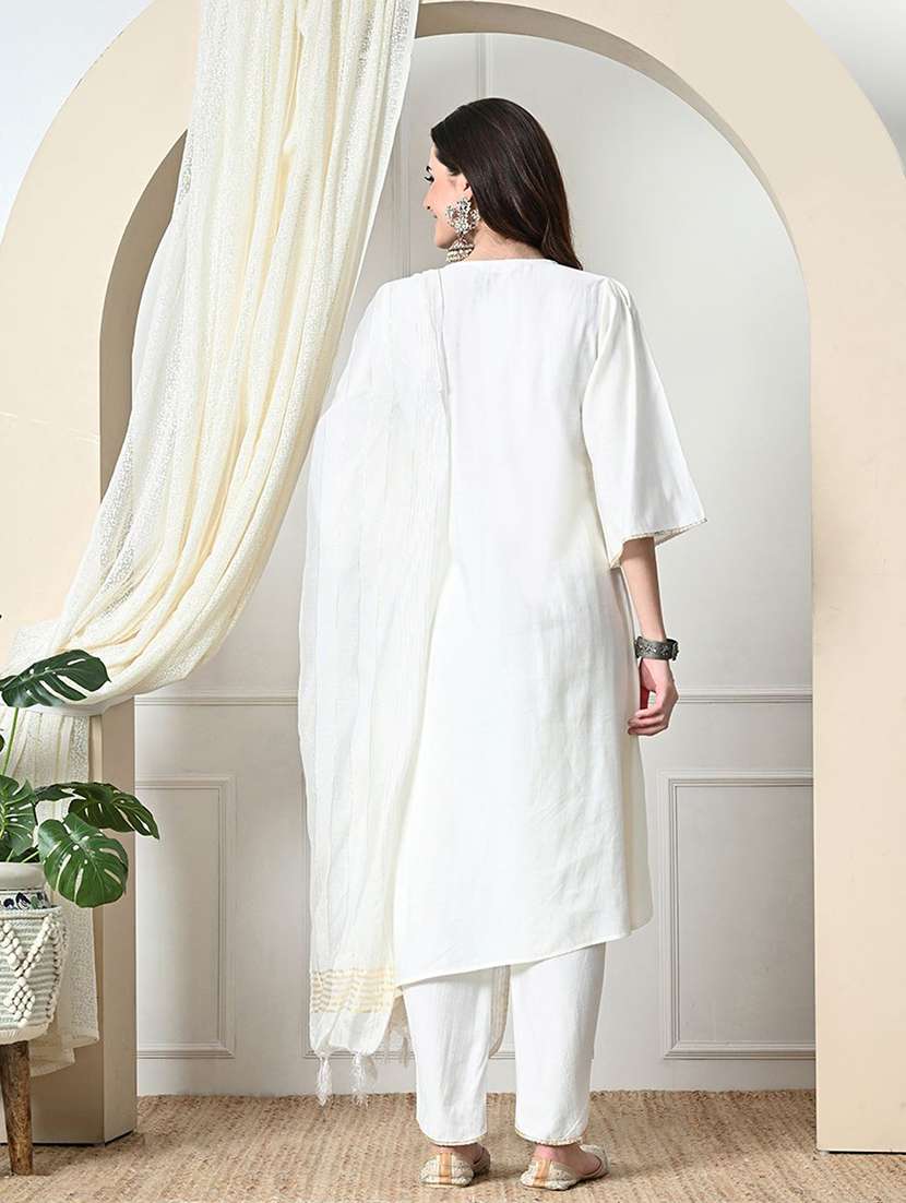 women solid with bell sleeve dhoti kurta with dupatta set - 22583143 -  Standard Image - 3