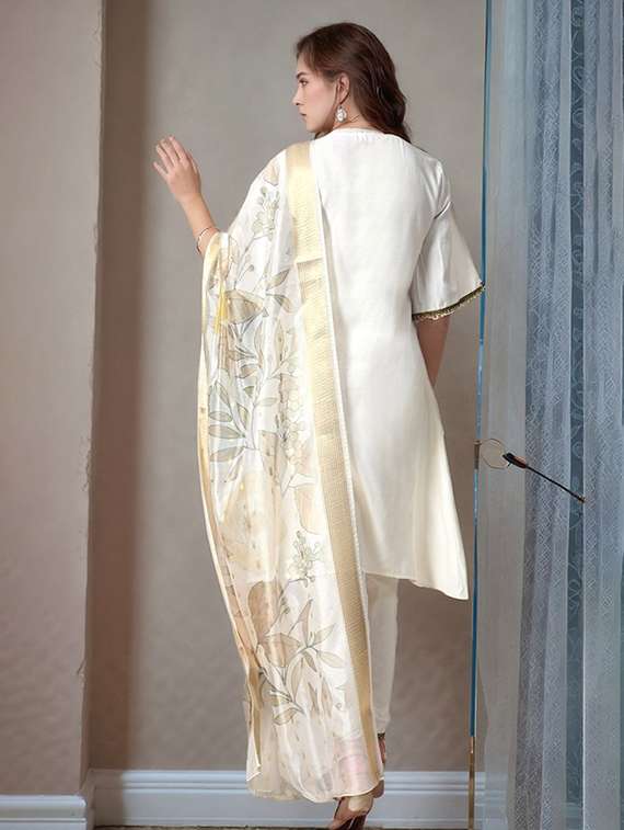 women solid bell sleeve kurta pant with dupatta set - 22583254 -  Standard Image - 3