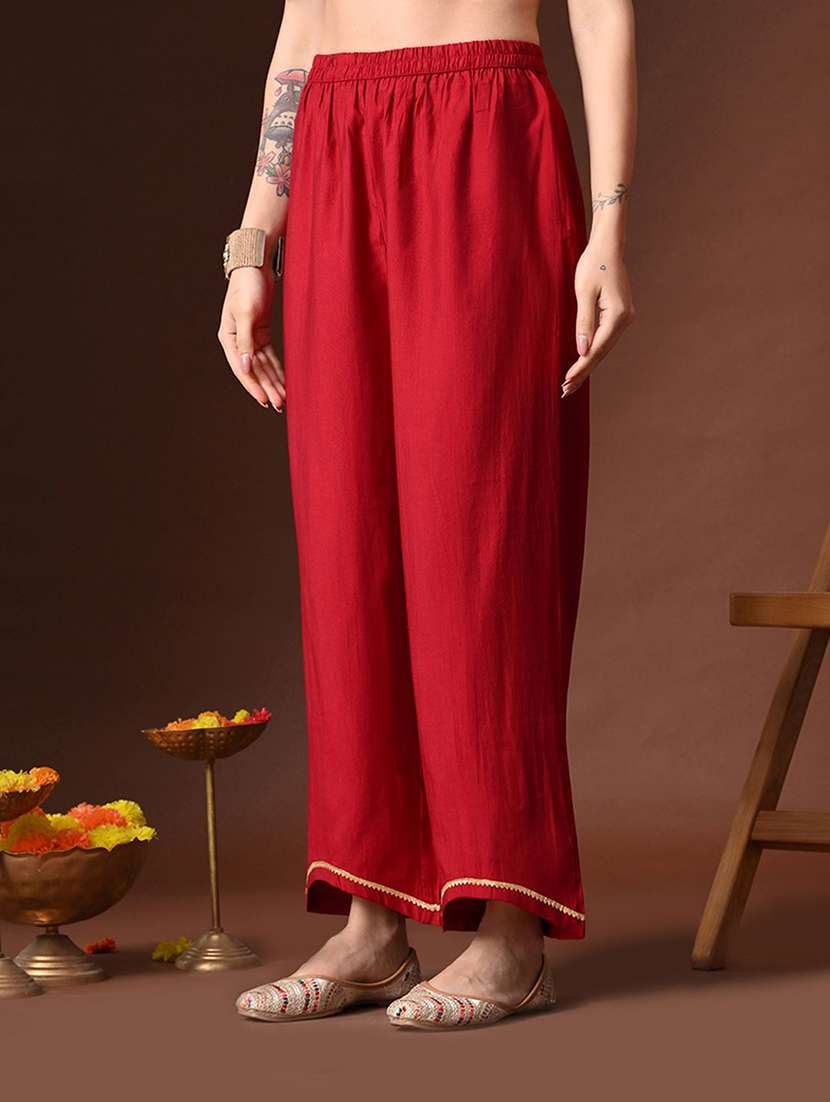 women solid with work bell sleeve kurta palazzo with dupatta set - 22583331 -  Standard Image - 5