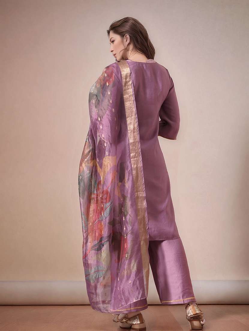 Women Solid With Work Notch Neck Kurta Pant With Dupatta Set - 22583345 -  Standard Image - 3