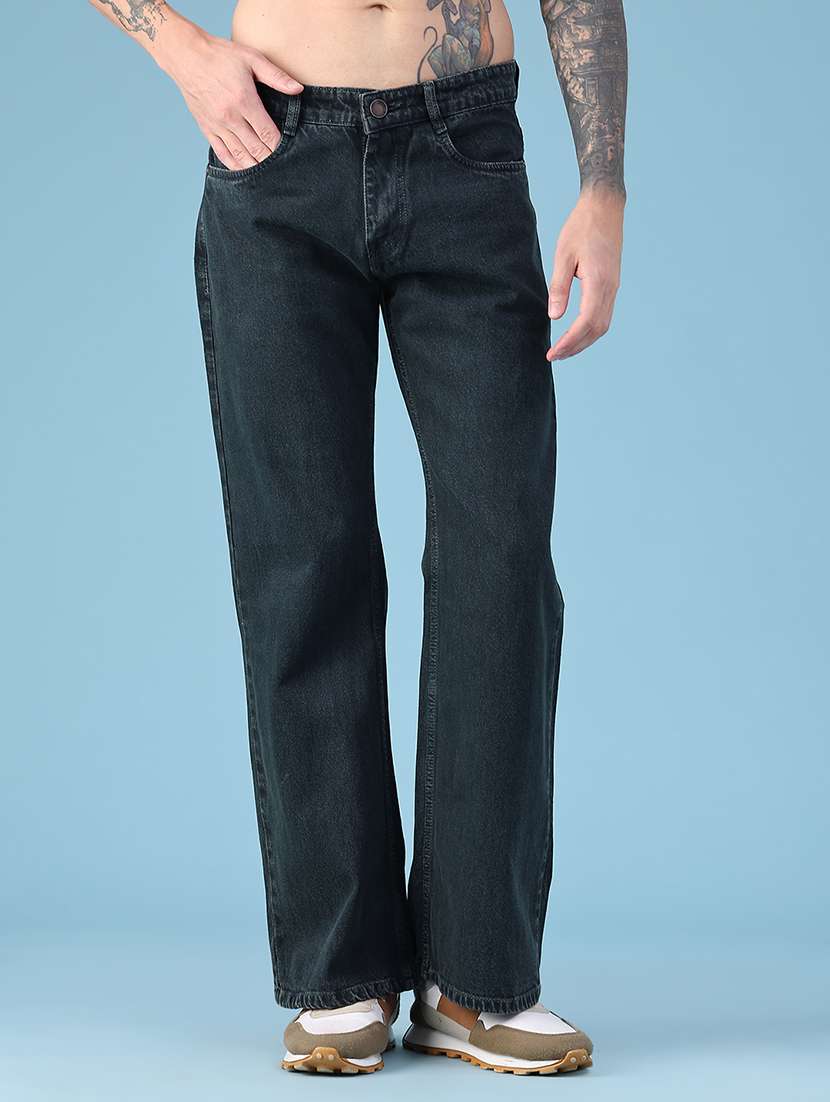 men plain mid rise full length straight jeans
