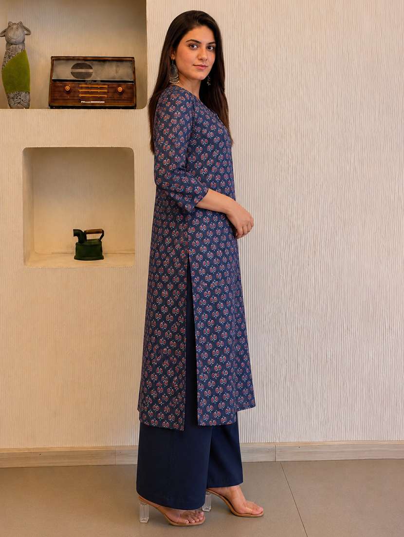 women printed three quarter sleeve kurta palazzo set - 22583945 -  Standard Image - 3