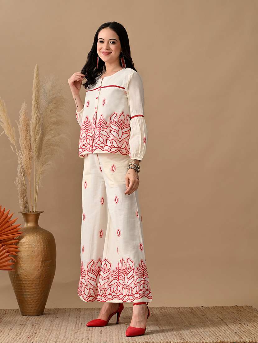 women embroidered long sleeves top and palazzo co-ord set - 22584366 -  Standard Image - 3