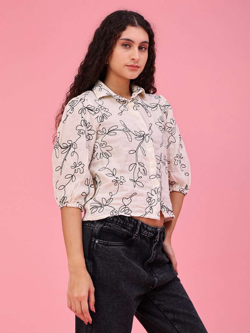 Women Embroidered Three Quarter Sleeves Regular Fit Shirt - 22584437 -  Standard Image - 3