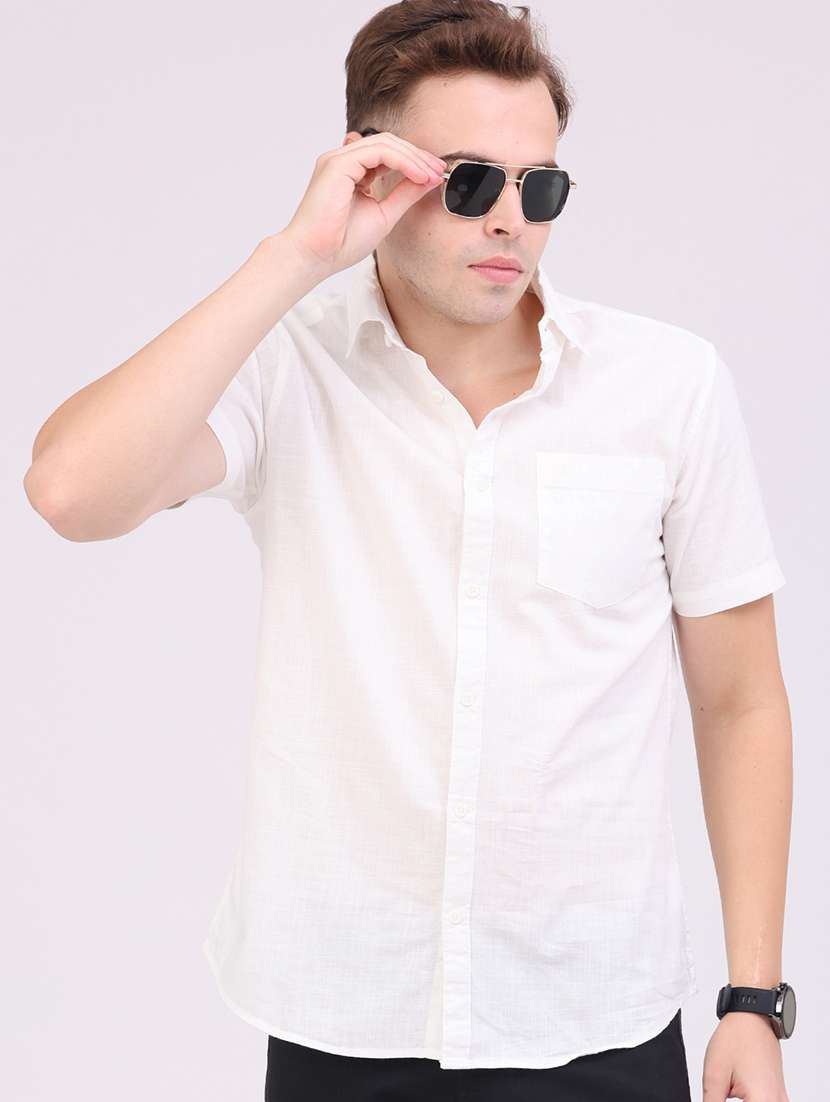 men solid short sleeve slim fit casual shirt