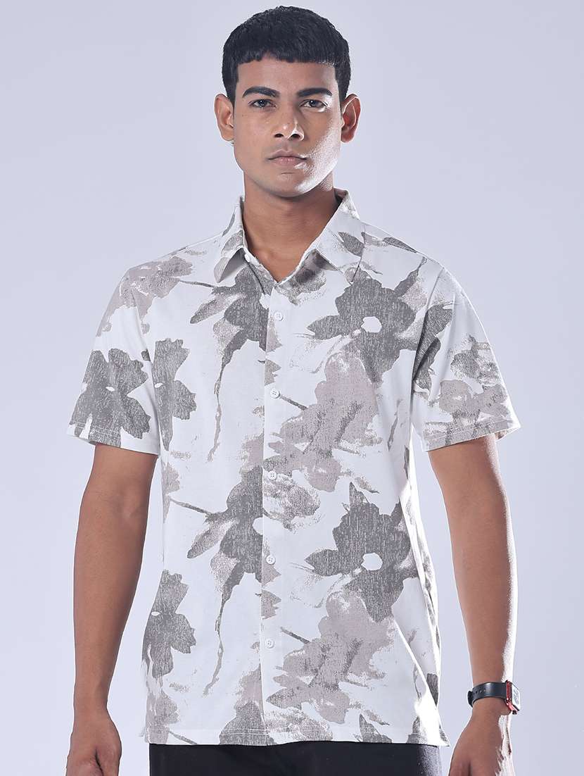 men printed short sleeve regular fit casual shirt