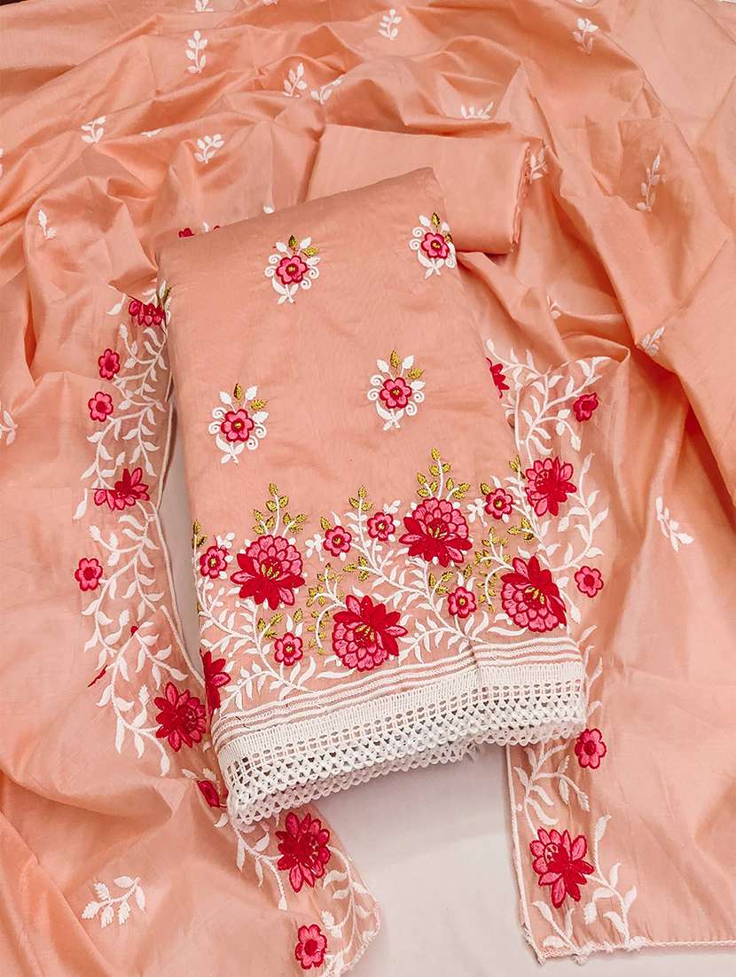 women solid with work unstitched suit set