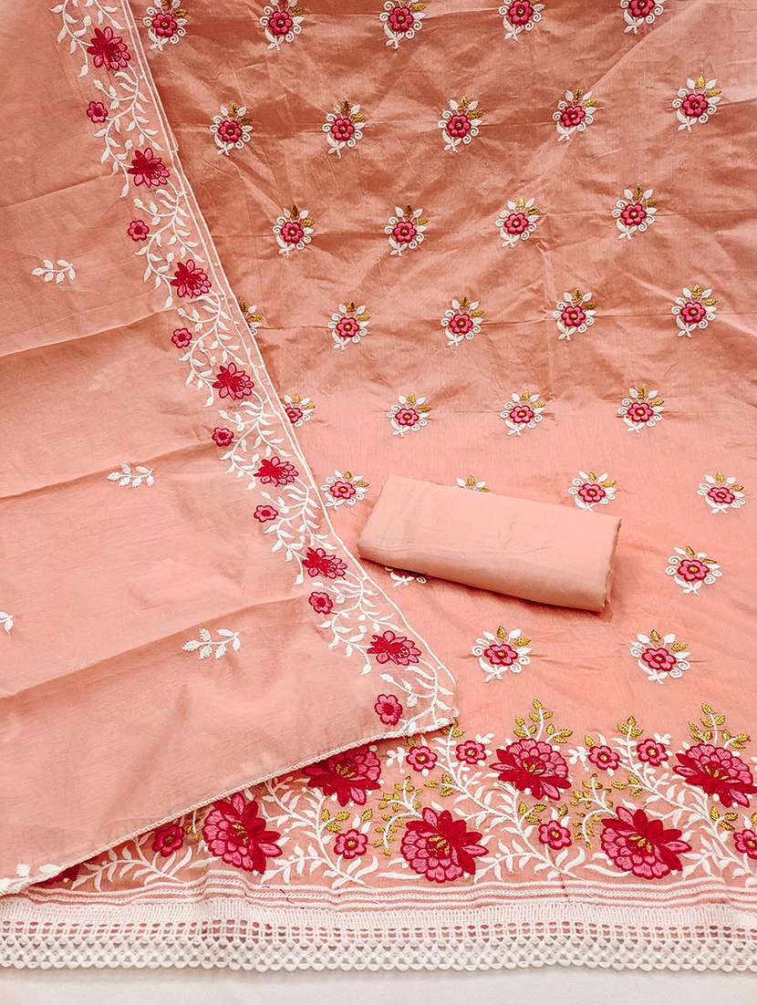Women Solid With Work Unstitched Suit Set - 22585547 -  Standard Image - 3