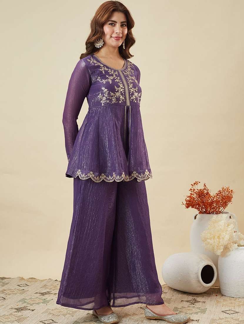women embroidered long sleeve kurta palazzo with dupatta set - 22585568 -  Standard Image - 3