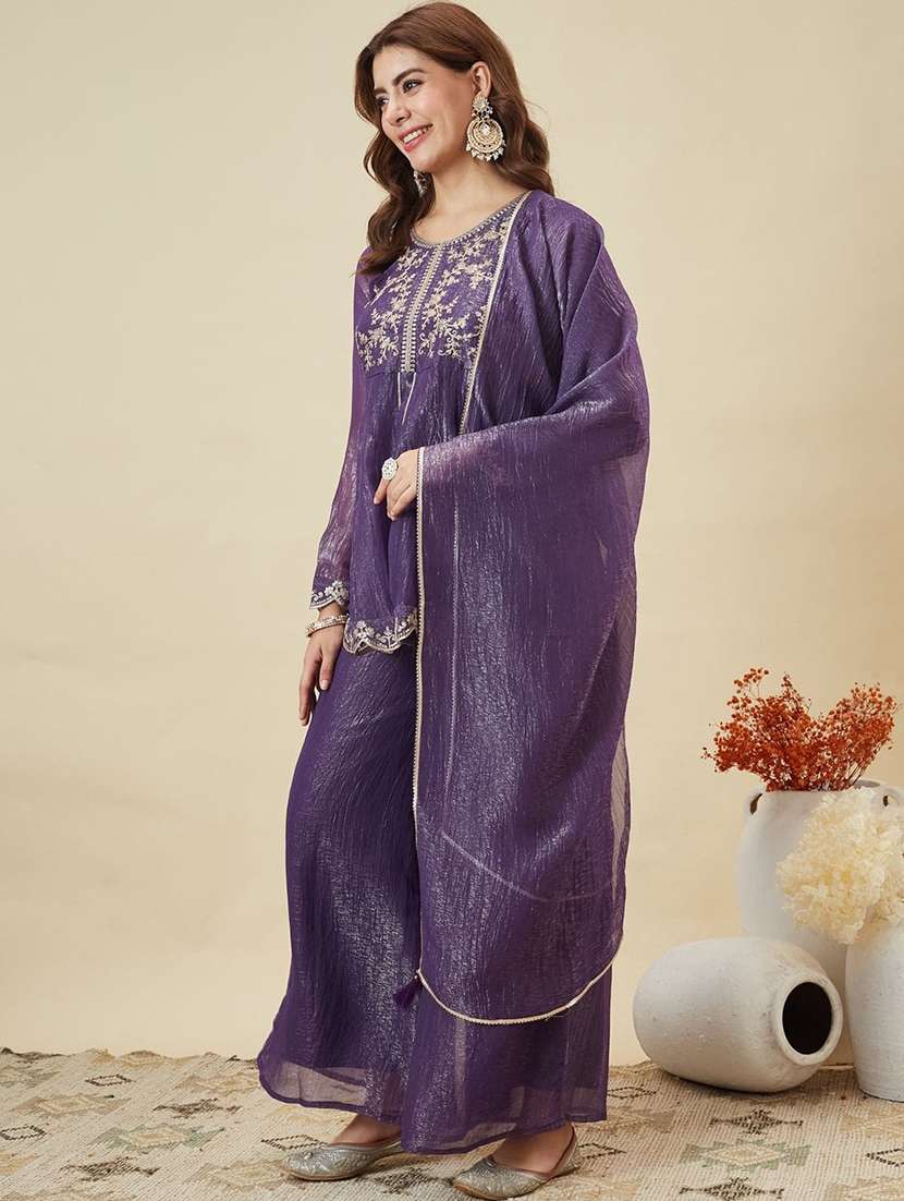 women embroidered long sleeve kurta palazzo with dupatta set - 22585568 -  Standard Image - 5