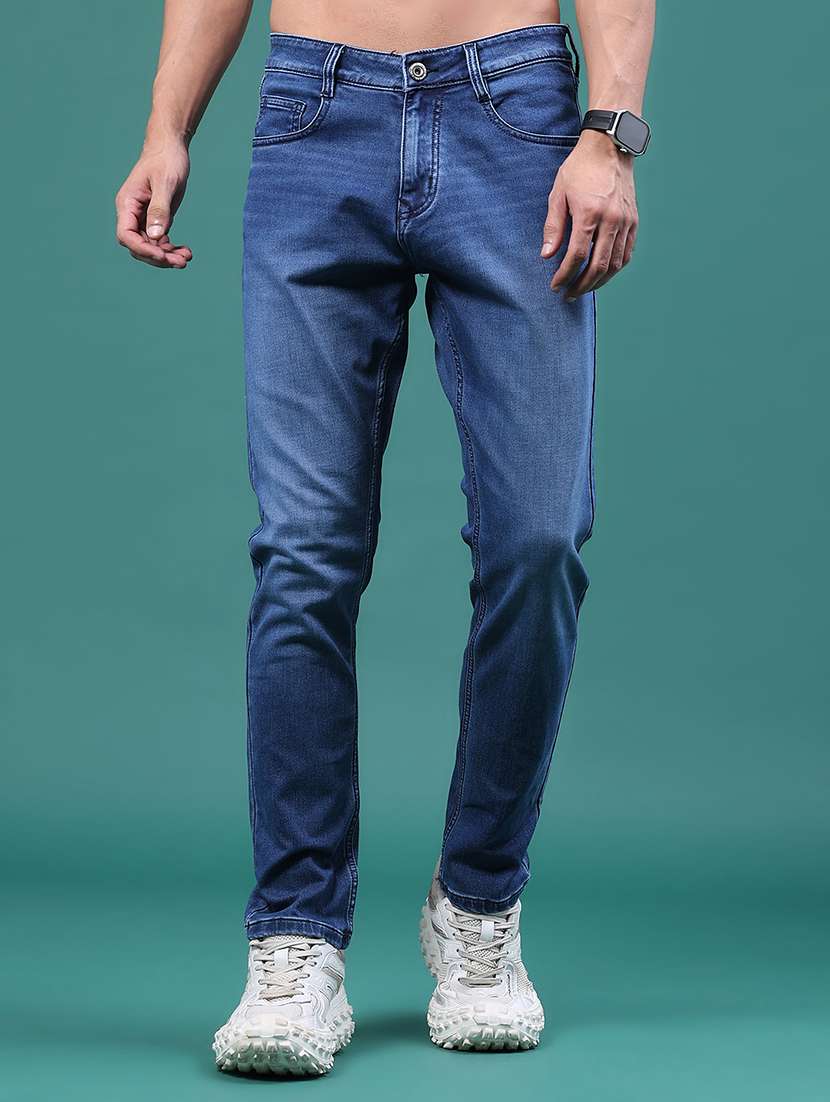 men washed mid rise full length slim fit jeans