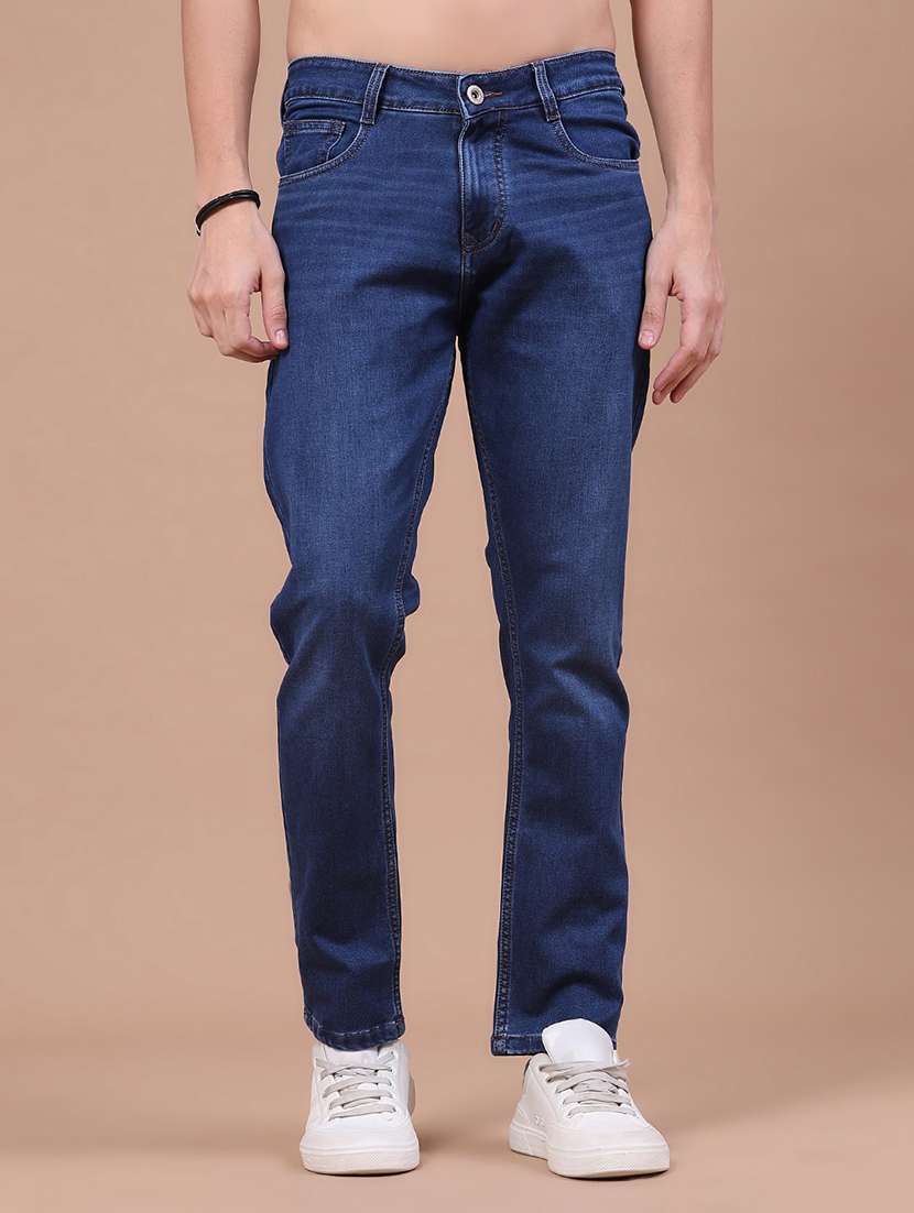men washed mid rise full length slim fit jeans