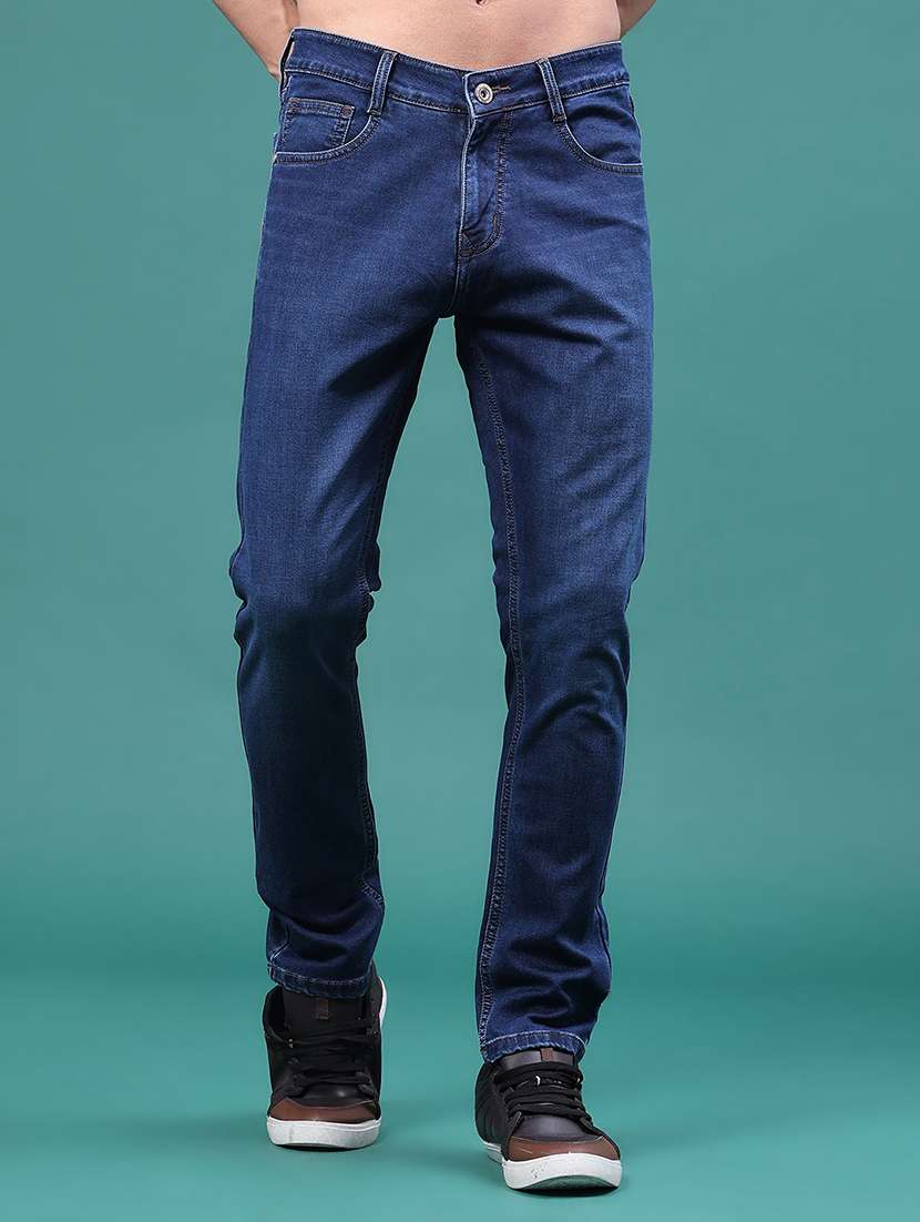 men washed mid rise full length slim fit jeans