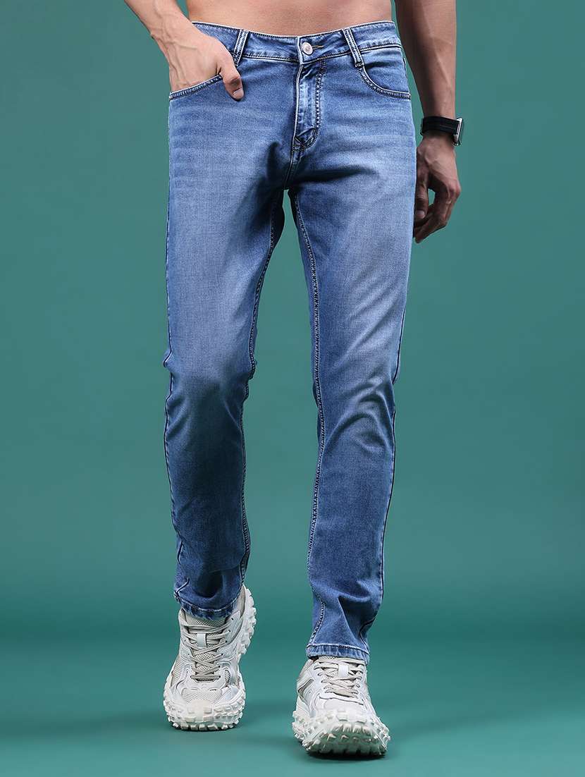 men washed mid rise full length skinny fit jeans