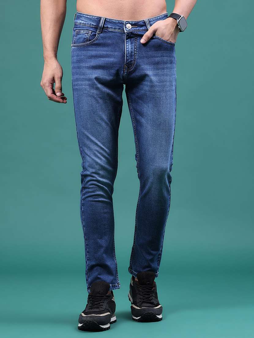 men washed mid rise full length skinny fit jeans