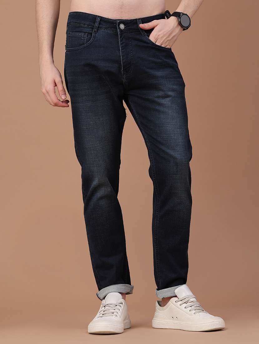 men washed mid rise full length slim fit jeans