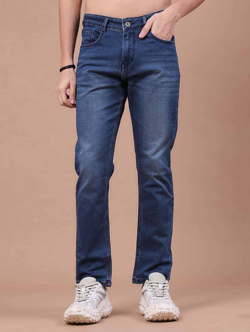 men washed mid rise full length slim fit jeans
