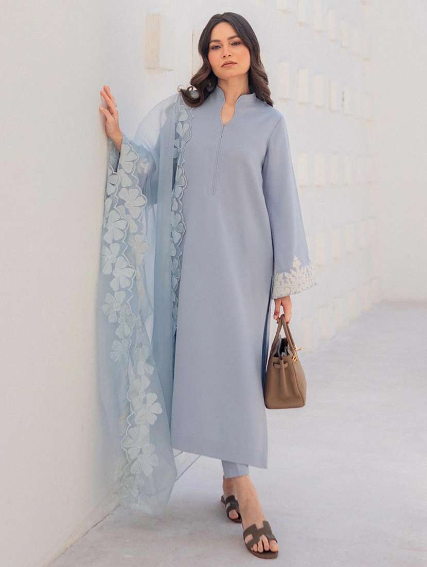 women embroidered long sleeve kurta pant with dupatta set
