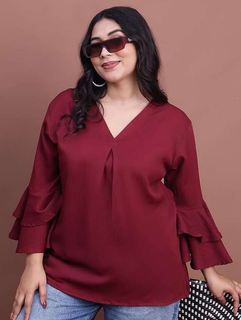 women solid bell sleeve regular top