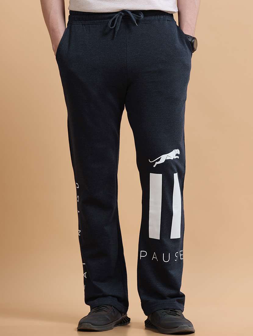 men printed mid rise full length track pant