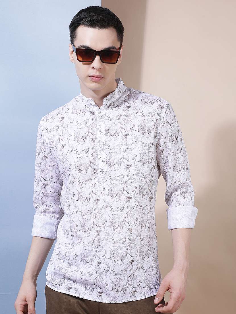 men printed mandarin neck short kurta