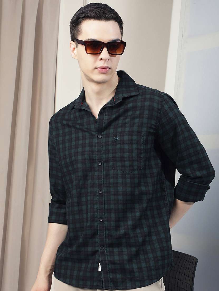 men checkered long sleeve regular fit casual shirt