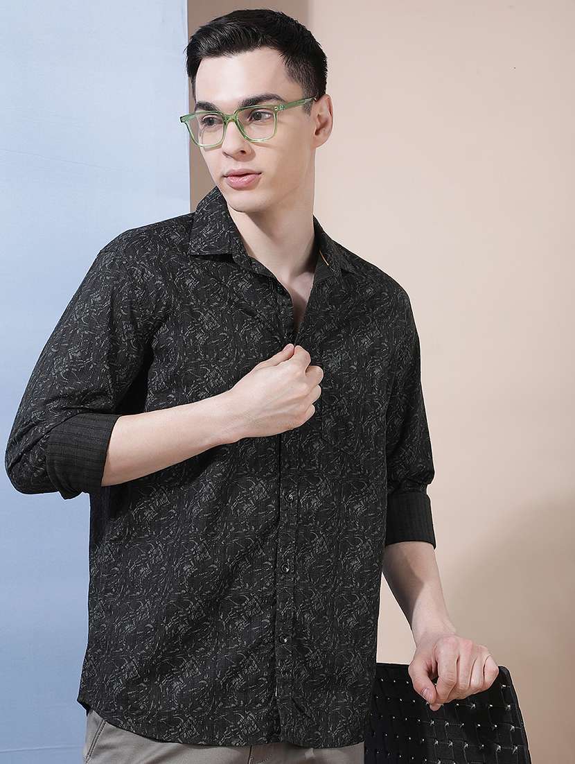 men printed long sleeve regular fit casual shirt