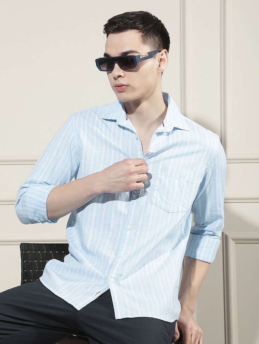 men striped long sleeve regular fit casual shirt