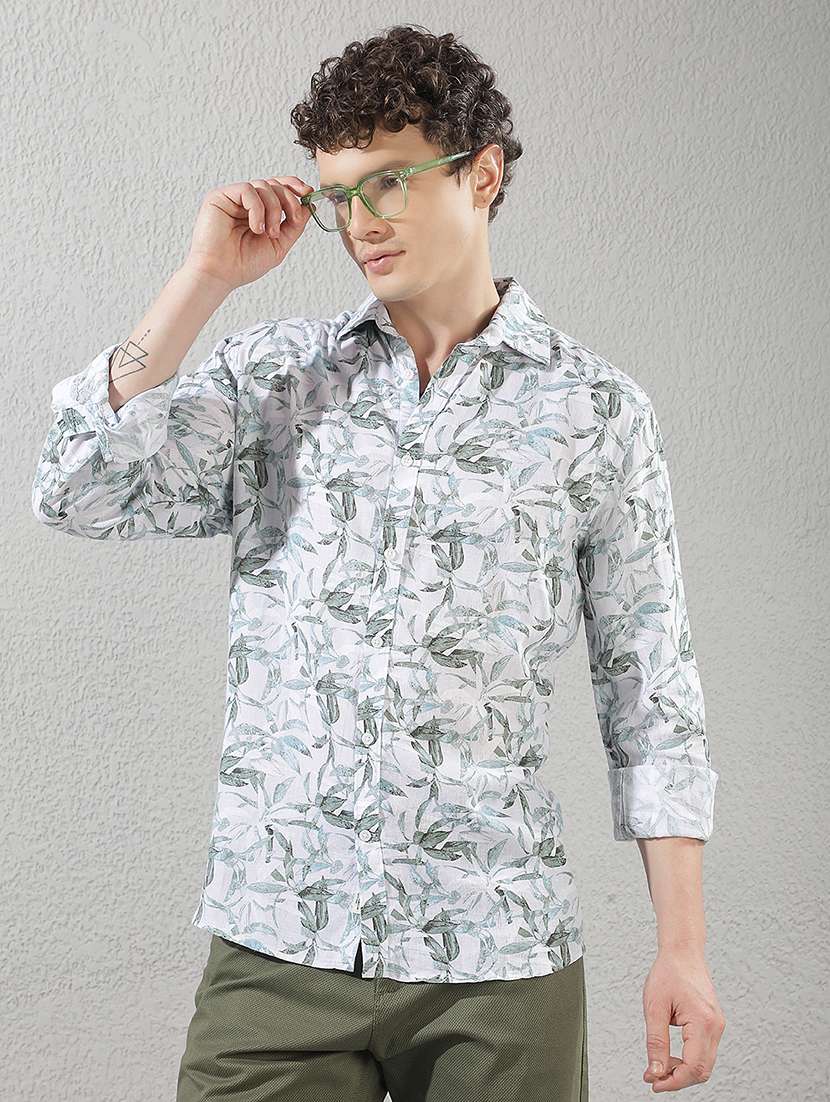men printed long sleeve regular fit casual shirt