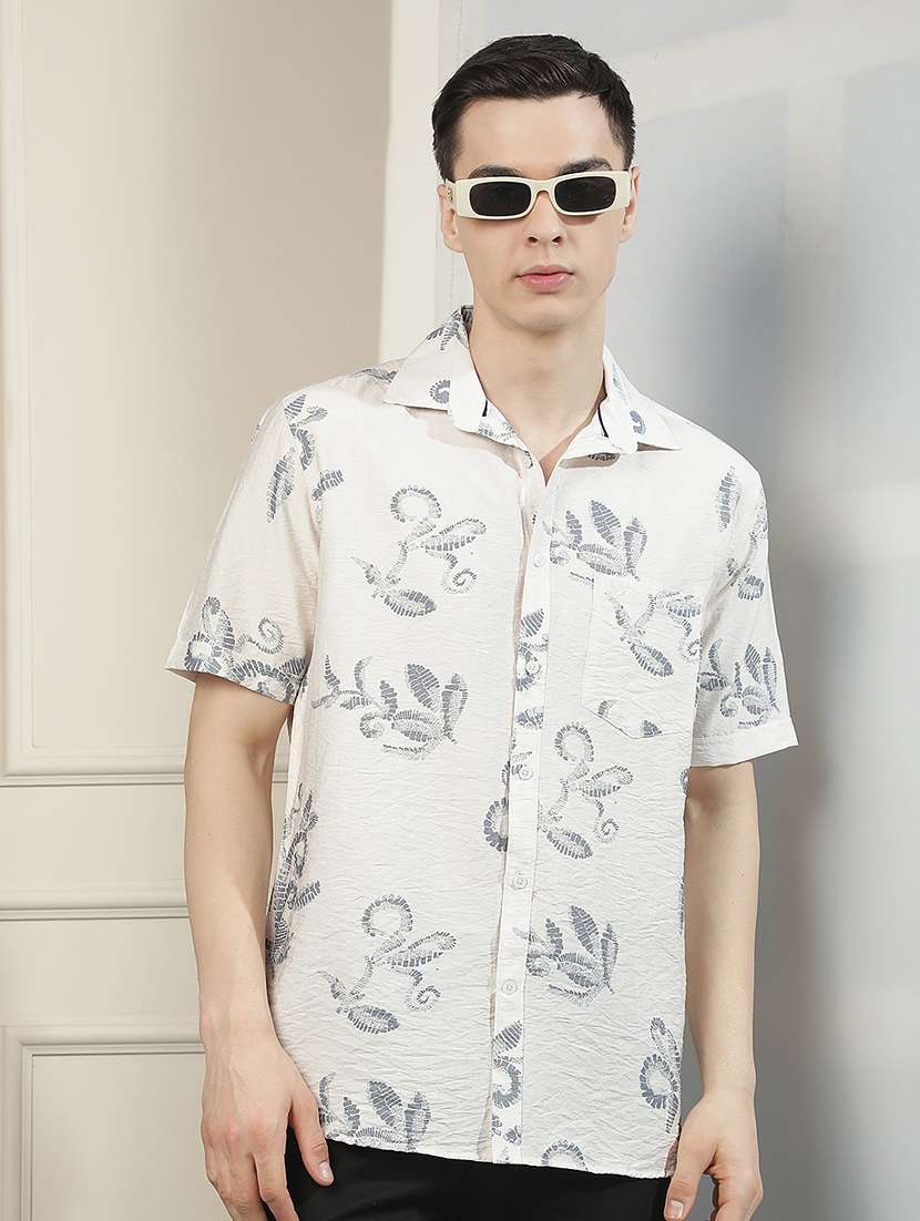 men printed short sleeve regular fit casual shirt