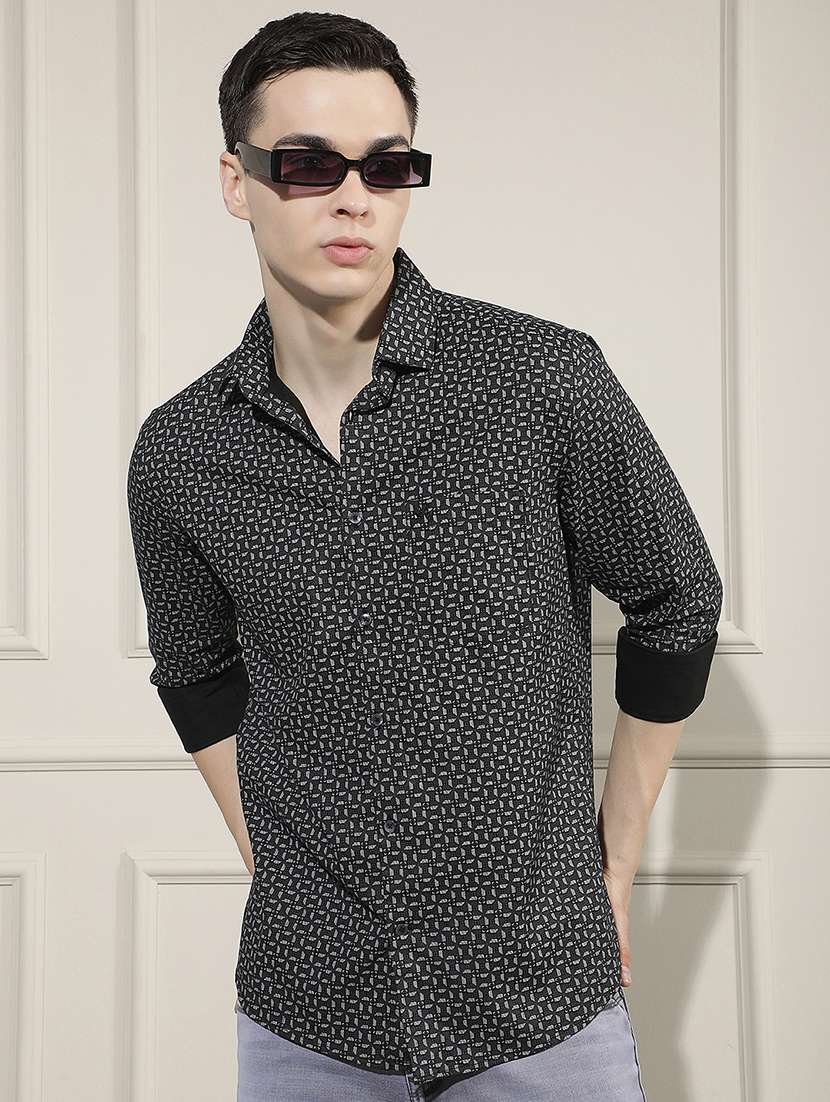 men printed long sleeve regular fit casual shirt