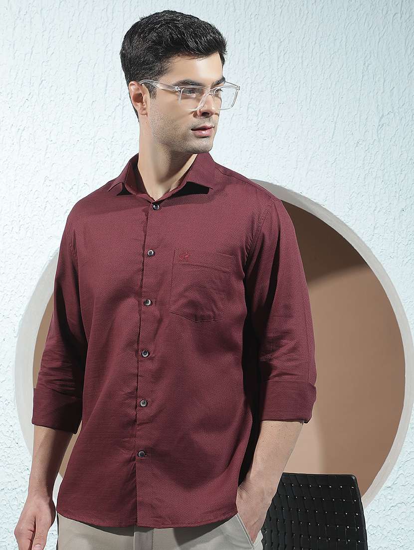 men self design long sleeve regular fit casual shirt