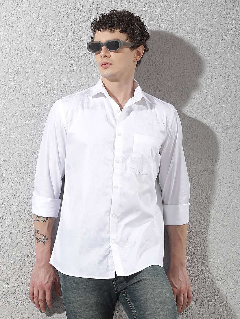 men self design long sleeve regular fit casual shirt