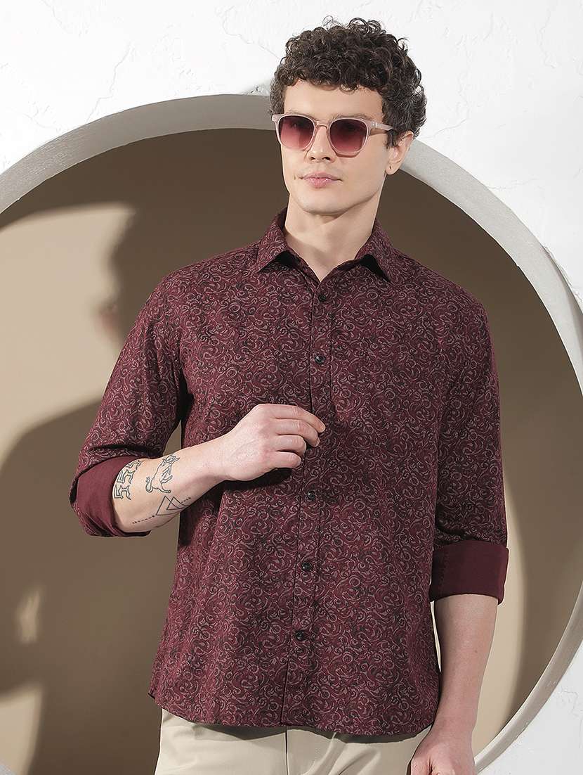 men printed long sleeve regular fit casual shirt