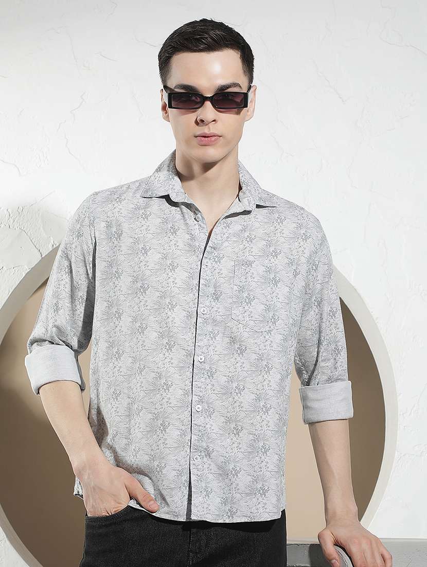 men printed long sleeve regular fit casual shirt