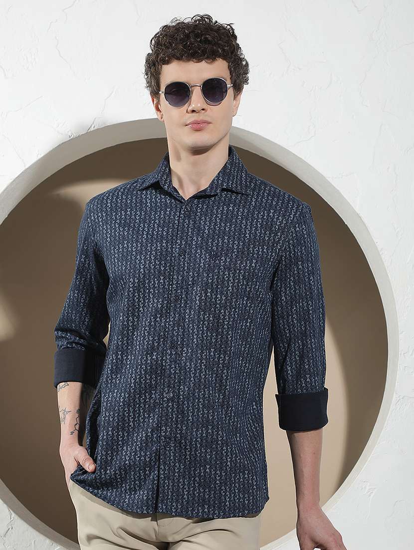 men printed long sleeve regular fit casual shirt