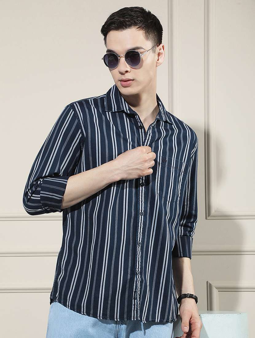 men striped long sleeve regular fit casual shirt
