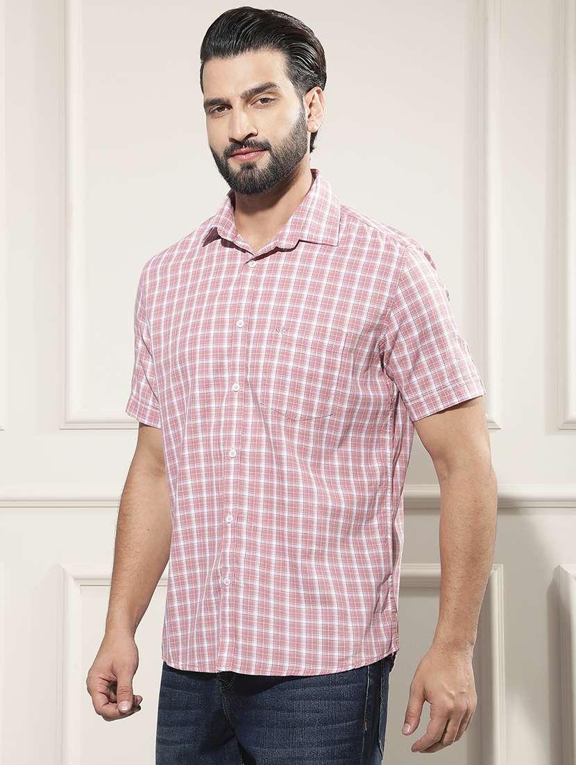 men checkered short sleeve regular fit casual shirt