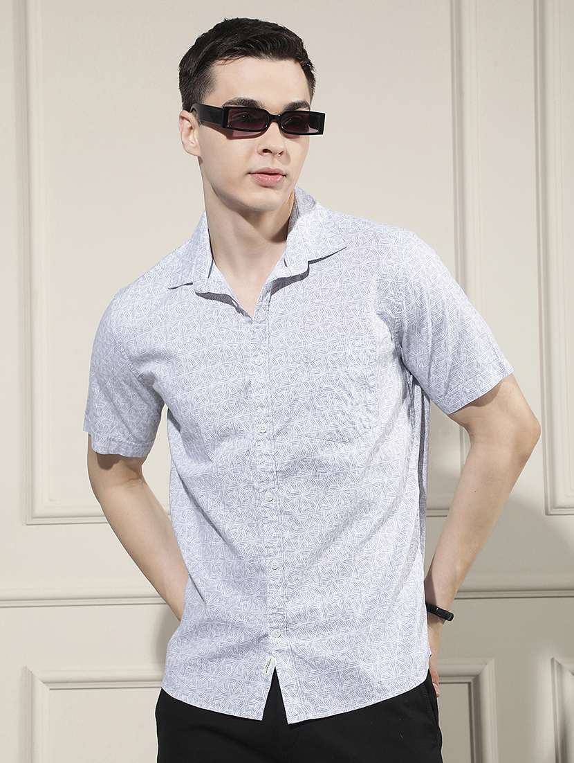 men printed short sleeve regular fit casual shirt