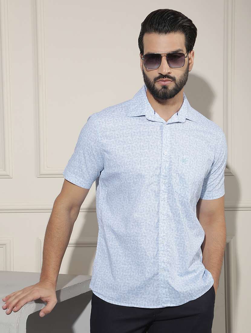 men printed short sleeve regular fit casual shirt