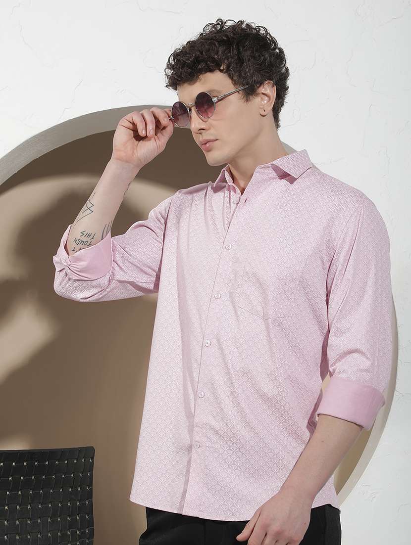 men printed long sleeve regular fit casual shirt