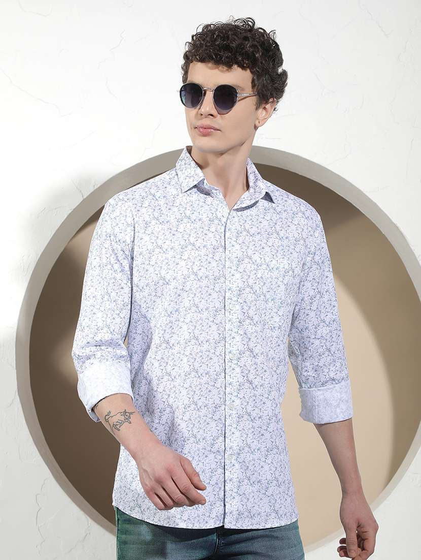men printed long sleeve regular fit casual shirt