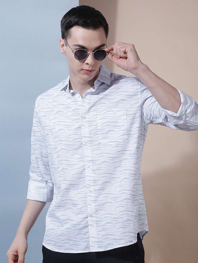 men printed long sleeve regular fit casual shirt