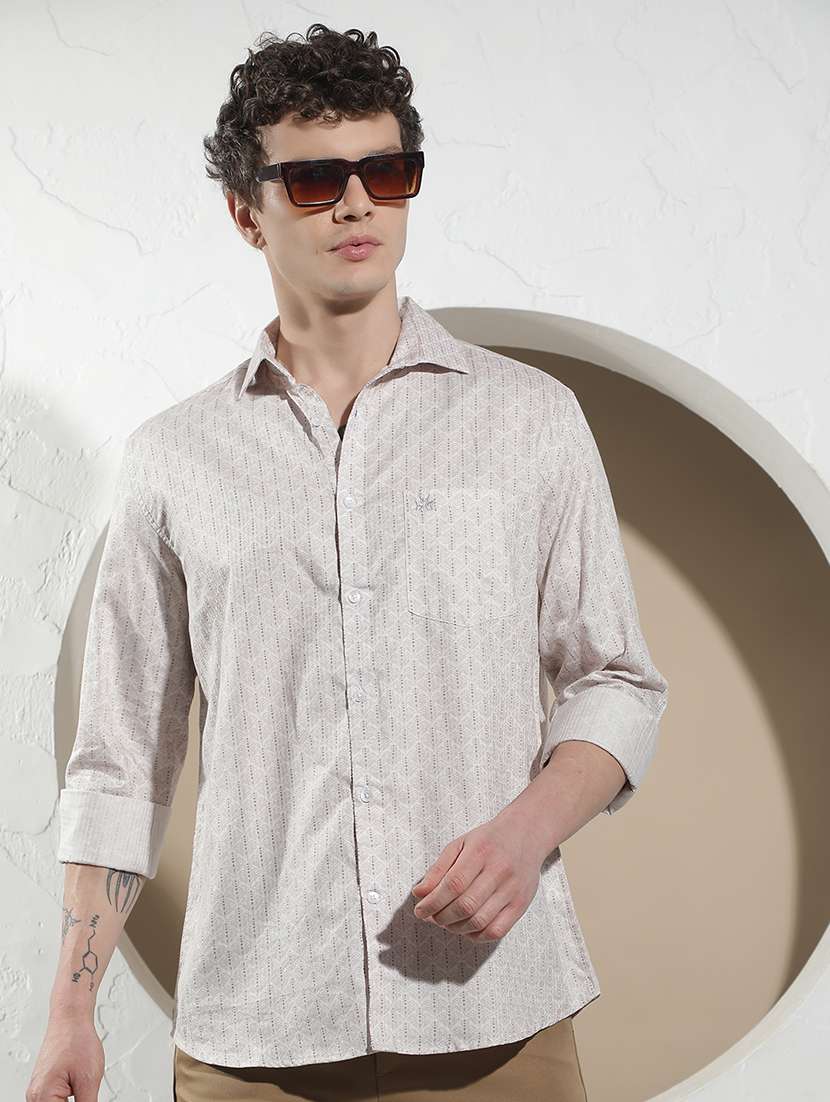men printed long sleeve regular fit casual shirt