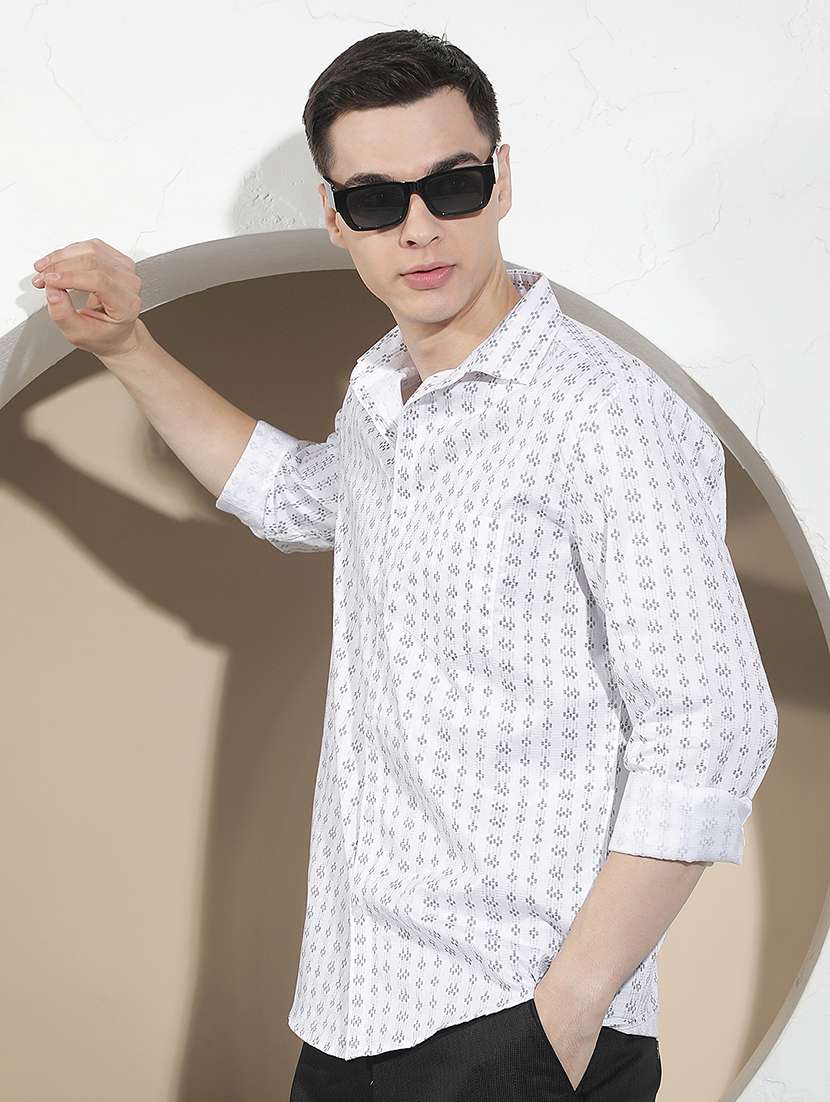 men self design long sleeve regular fit casual shirt